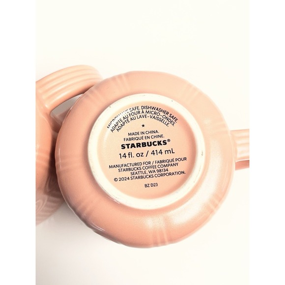 NEW Starbucks 2024 Embossed Curved Pastel Pink Pearlescent 14oz Mug SET OF 2 - Picture 11 of 11